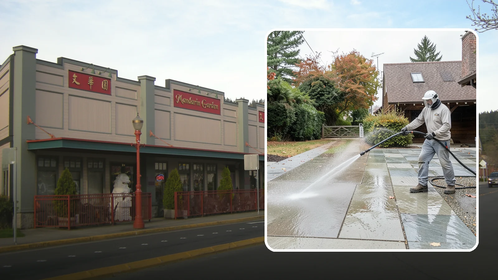Aggregate Driveway Cleaning in Issaquah, King County, WA - Careful cleaning of exposed aggregate driveways that clears grime from the textured stone surface without loosening it.