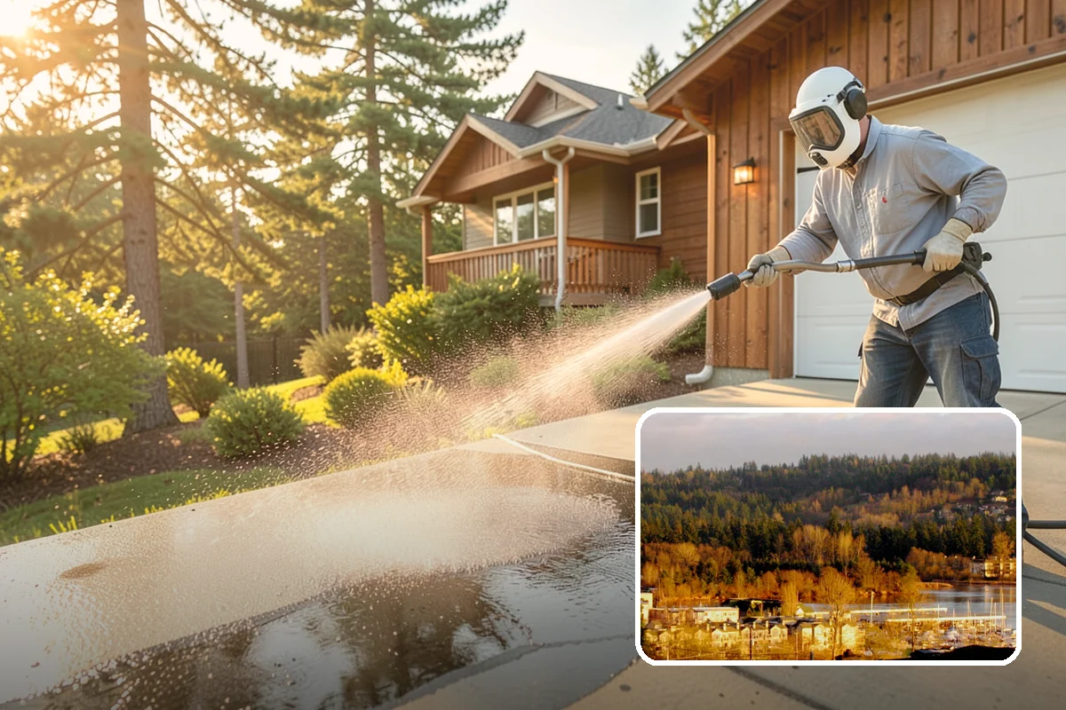 Aggregate Driveway Cleaning in Kenmore, King County, WA - Cleans textured aggregate without dislodging stones