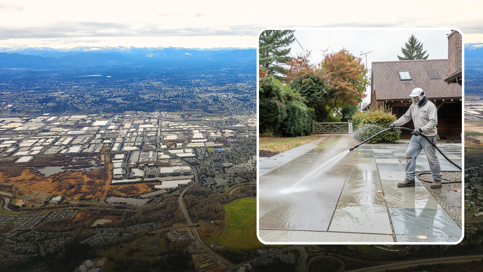 Aggregate Driveway Cleaning in Kent, King County, WA - Careful cleaning of exposed aggregate driveways that clears grime from the textured stone surface without loosening it.