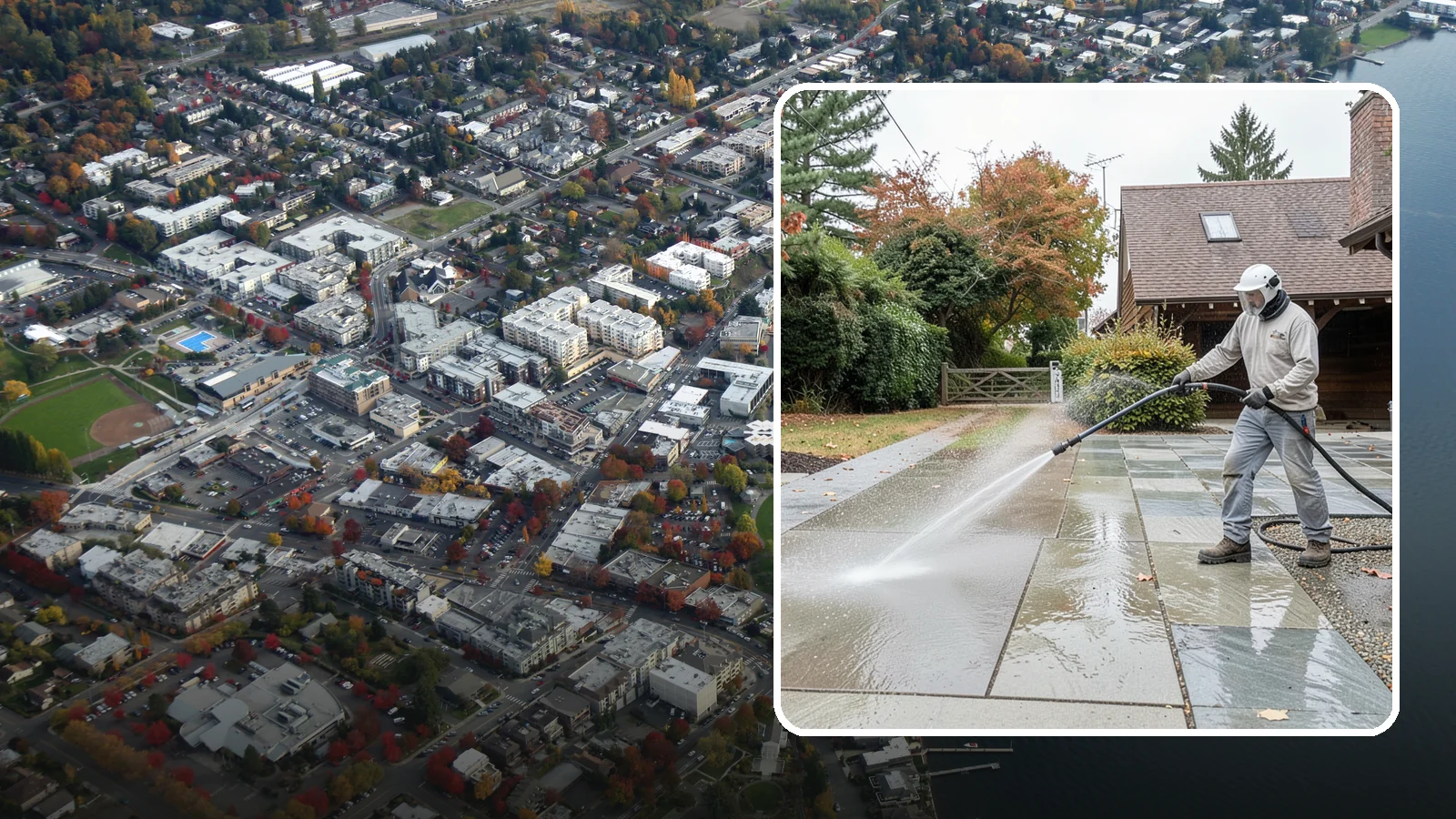 Aggregate Driveway Cleaning in Kirkland, King County, WA - Careful cleaning of exposed aggregate driveways that clears grime from the textured stone surface without loosening it.