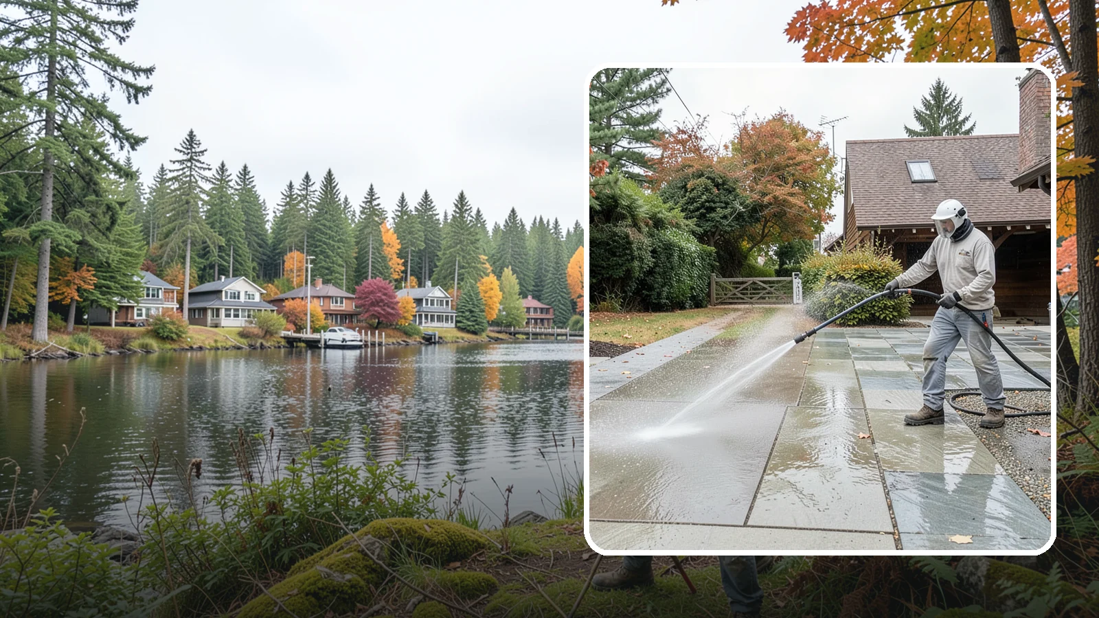 Aggregate Driveway Cleaning in La Conner, Skagit County, WA - Careful cleaning of exposed aggregate driveways that clears grime from the textured stone surface without loosening it.