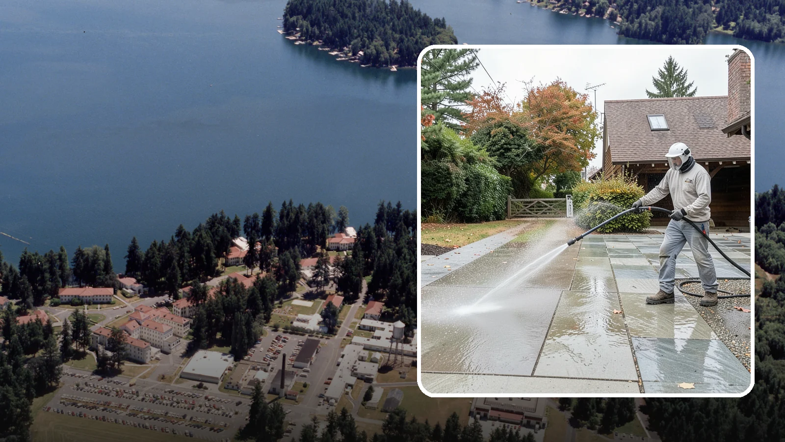 Aggregate Driveway Cleaning in Lakewood, Pierce County, WA - Careful cleaning of exposed aggregate driveways that clears grime from the textured stone surface without loosening it.