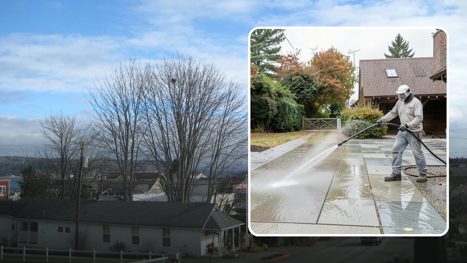 Aggregate Driveway Cleaning in Langley, Island County, WA - Careful cleaning of exposed aggregate driveways that clears grime from the textured stone surface without loosening it.