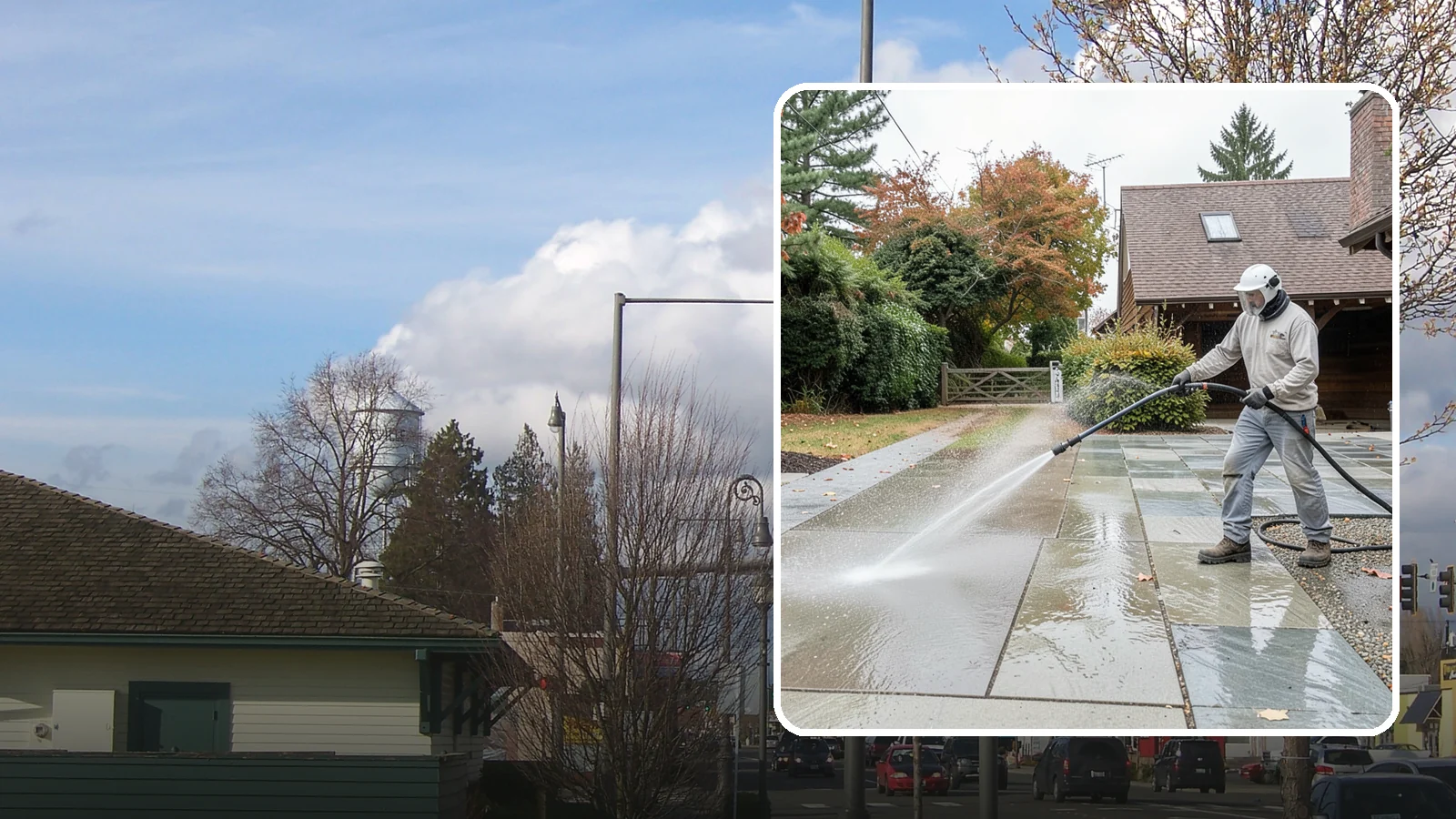 Aggregate Driveway Cleaning in Marysville, Snohomish County, WA - Careful cleaning of exposed aggregate driveways that clears grime from the textured stone surface without loosening it.