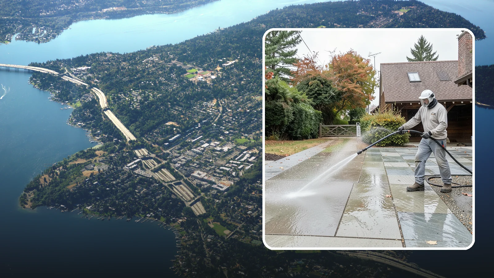 Aggregate Driveway Cleaning in Mercer Island, King County, WA - Careful cleaning of exposed aggregate driveways that clears grime from the textured stone surface without loosening it.