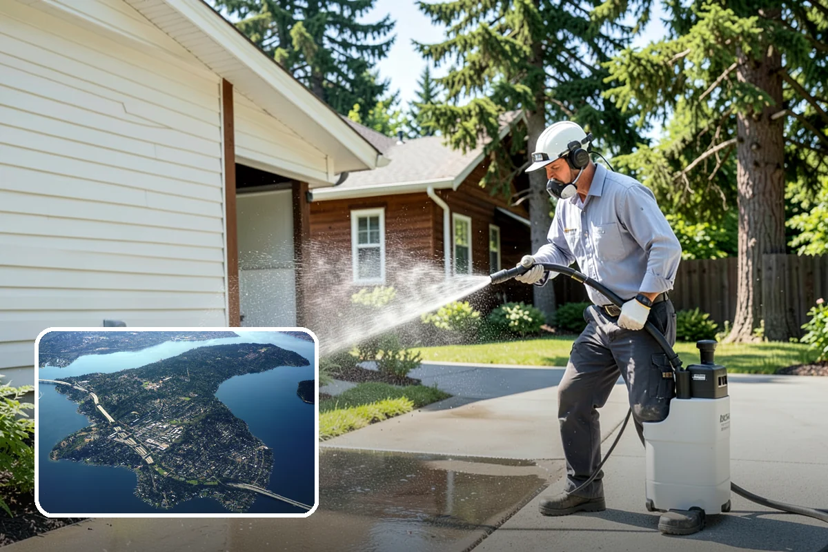 Aggregate Driveway Cleaning in Mercer Island, King County, WA - Cleans textured aggregate without dislodging stones