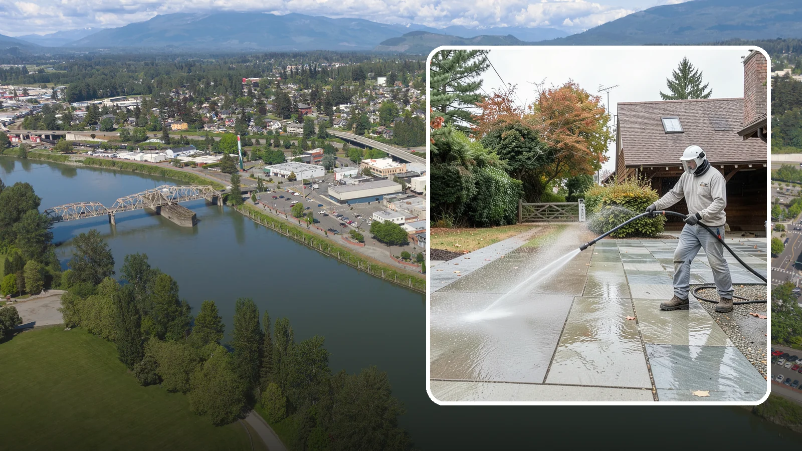 Aggregate Driveway Cleaning in Mount Vernon, Skagit County, WA - Careful cleaning of exposed aggregate driveways that clears grime from the textured stone surface without loosening it.