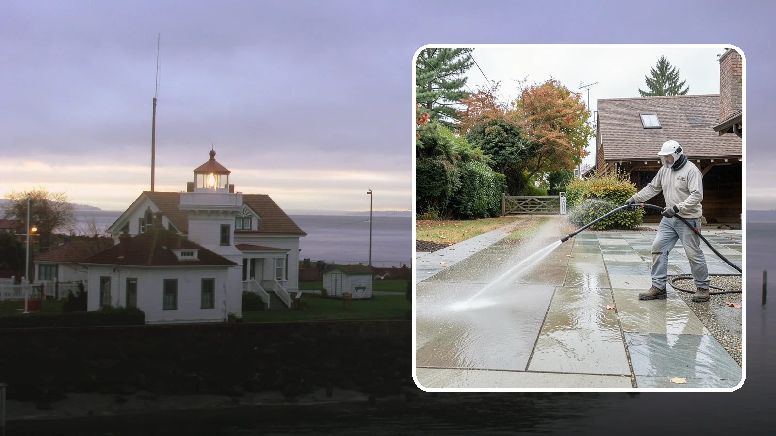 Aggregate Driveway Cleaning in Mukilteo, Snohomish County, WA - Careful cleaning of exposed aggregate driveways that clears grime from the textured stone surface without loosening it.