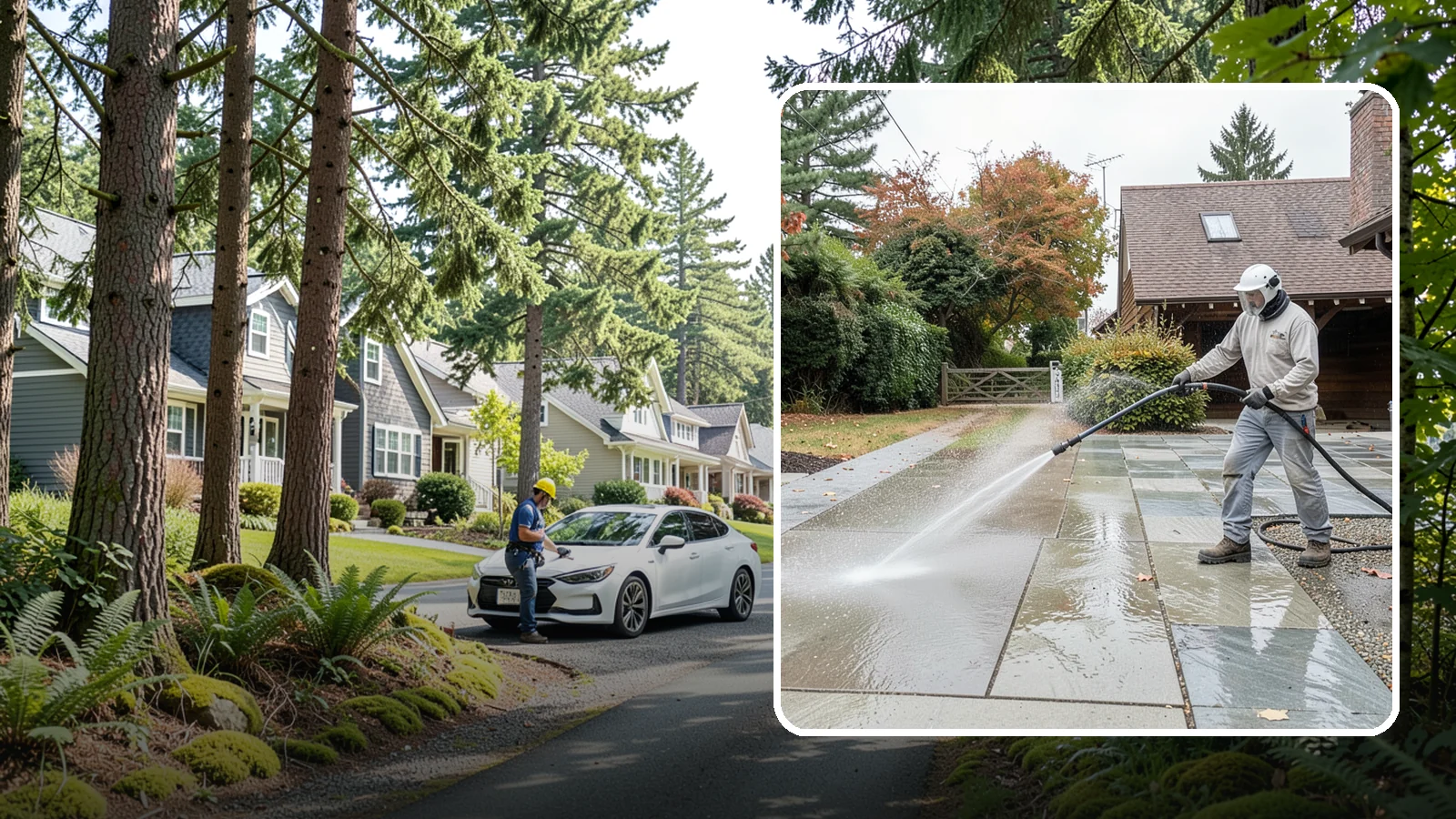Aggregate Driveway Cleaning in Normandy Park, King County, WA - Careful cleaning of exposed aggregate driveways that clears grime from the textured stone surface without loosening it.