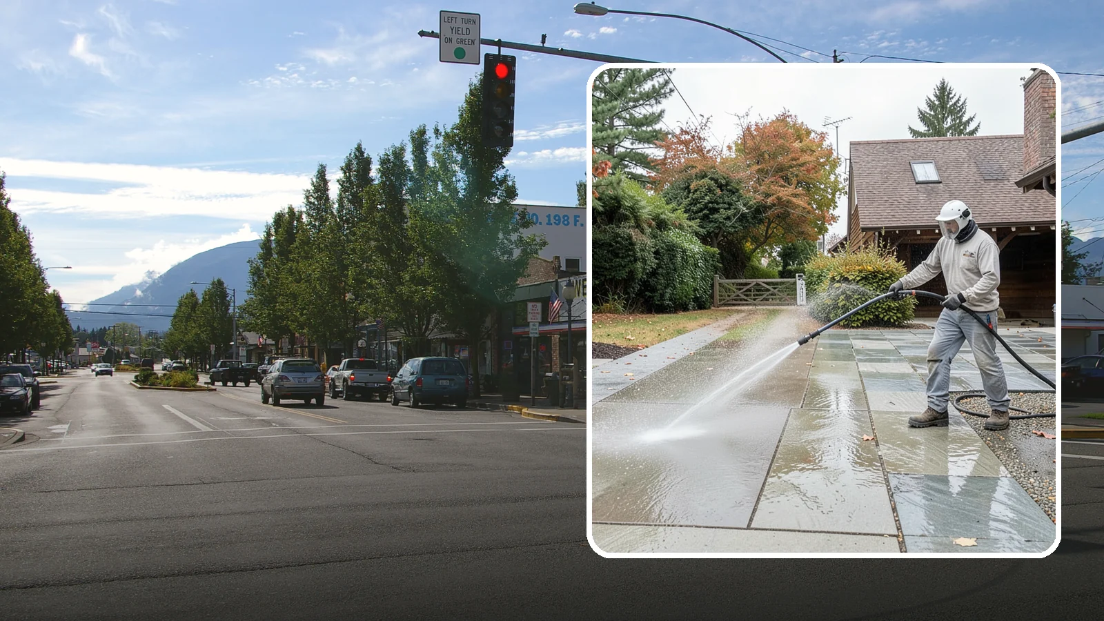 Aggregate Driveway Cleaning in North Bend, King County, WA - Careful cleaning of exposed aggregate driveways that clears grime from the textured stone surface without loosening it.