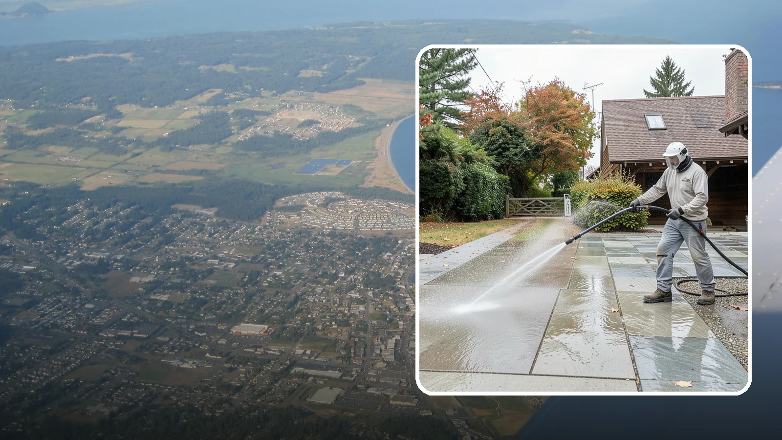 Aggregate Driveway Cleaning in Oak Harbor, Island County, WA - Careful cleaning of exposed aggregate driveways that clears grime from the textured stone surface without loosening it.