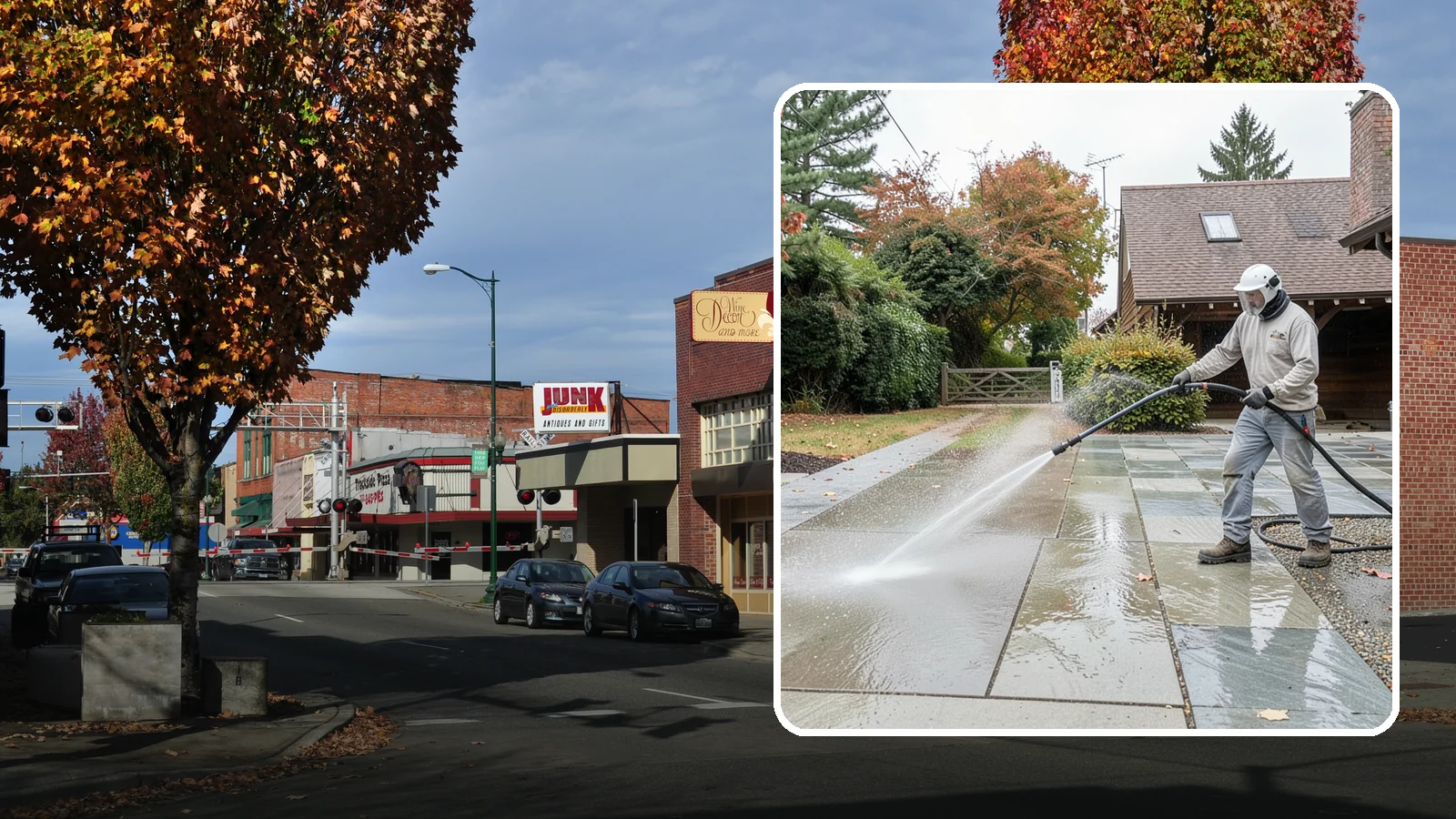 Aggregate Driveway Cleaning in Puyallup, Pierce County, WA - Careful cleaning of exposed aggregate driveways that clears grime from the textured stone surface without loosening it.