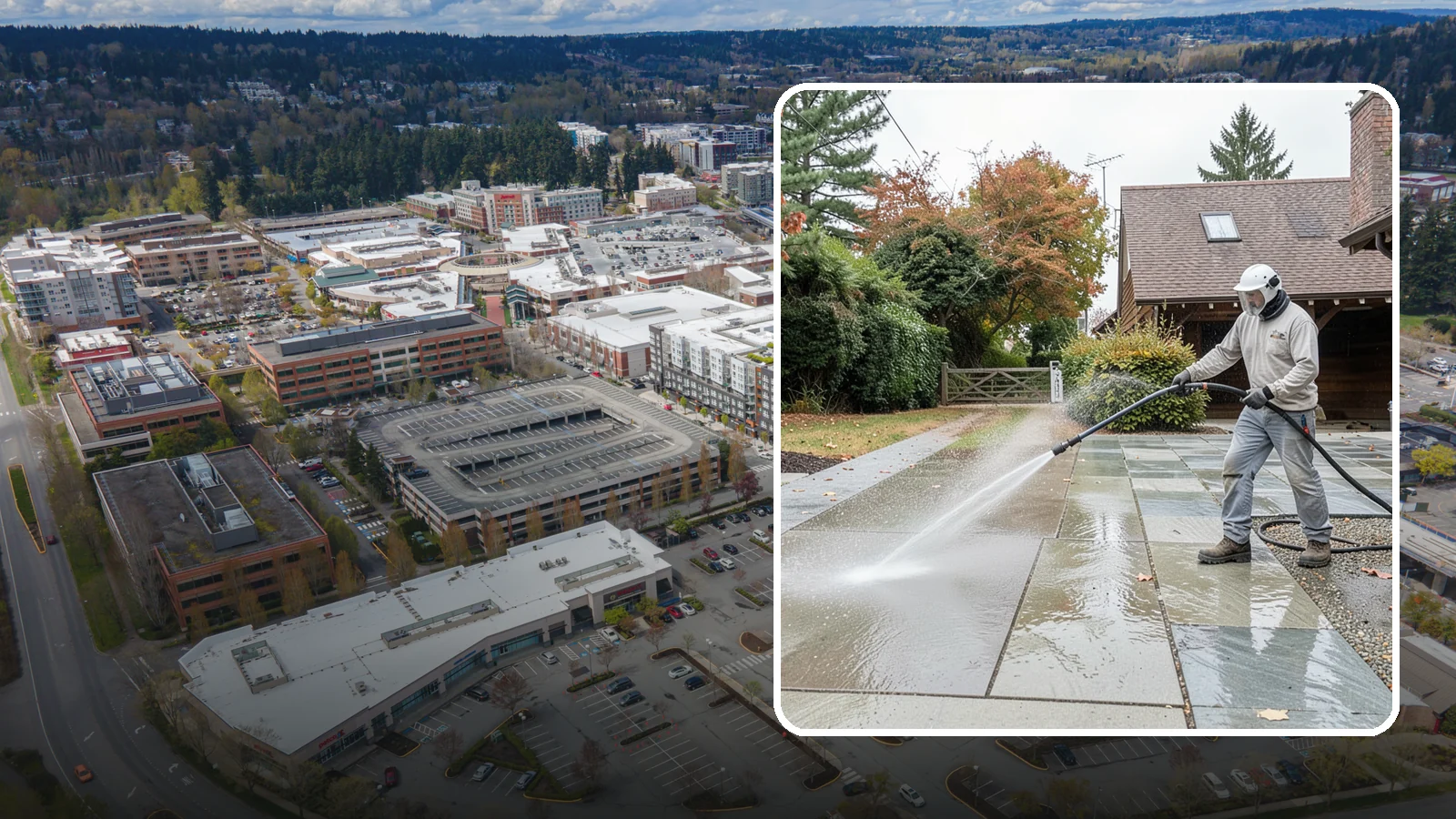 Aggregate Driveway Cleaning in Redmond, King County, WA - Careful cleaning of exposed aggregate driveways that clears grime from the textured stone surface without loosening it.