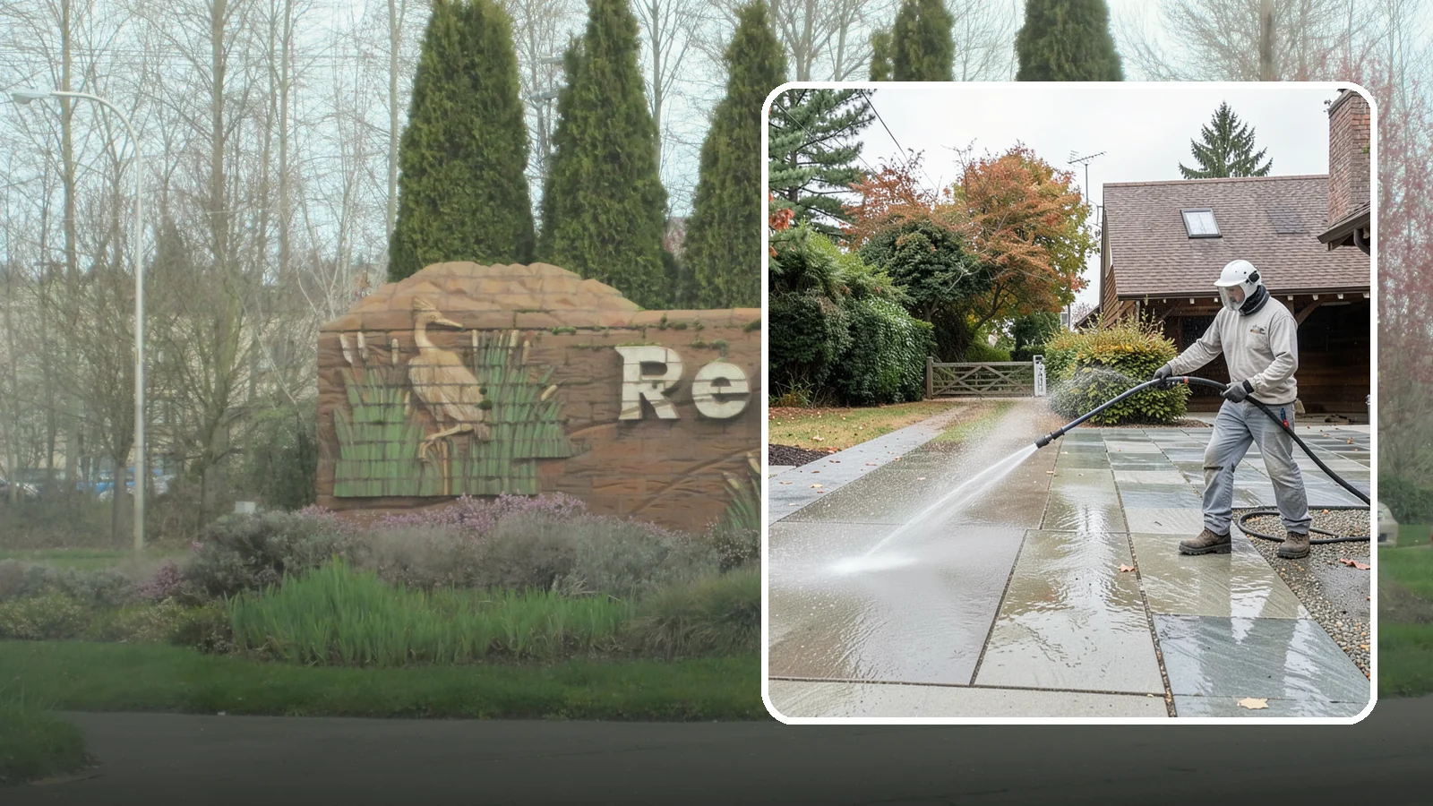 Aggregate Driveway Cleaning in Renton, King County, WA - Careful cleaning of exposed aggregate driveways that clears grime from the textured stone surface without loosening it.