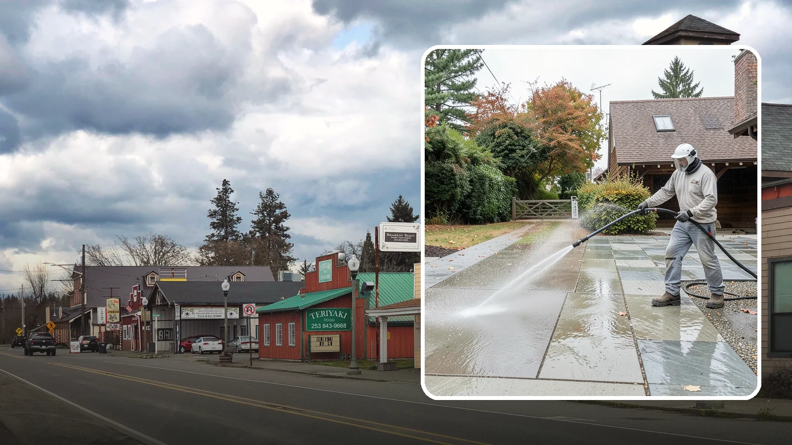 Aggregate Driveway Cleaning in Roy, Pierce County, WA - Careful cleaning of exposed aggregate driveways that clears grime from the textured stone surface without loosening it.
