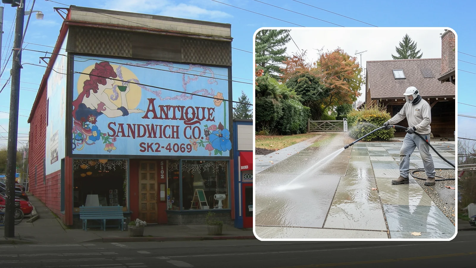 Aggregate Driveway Cleaning in Ruston, Pierce County, WA - Careful cleaning of exposed aggregate driveways that clears grime from the textured stone surface without loosening it.