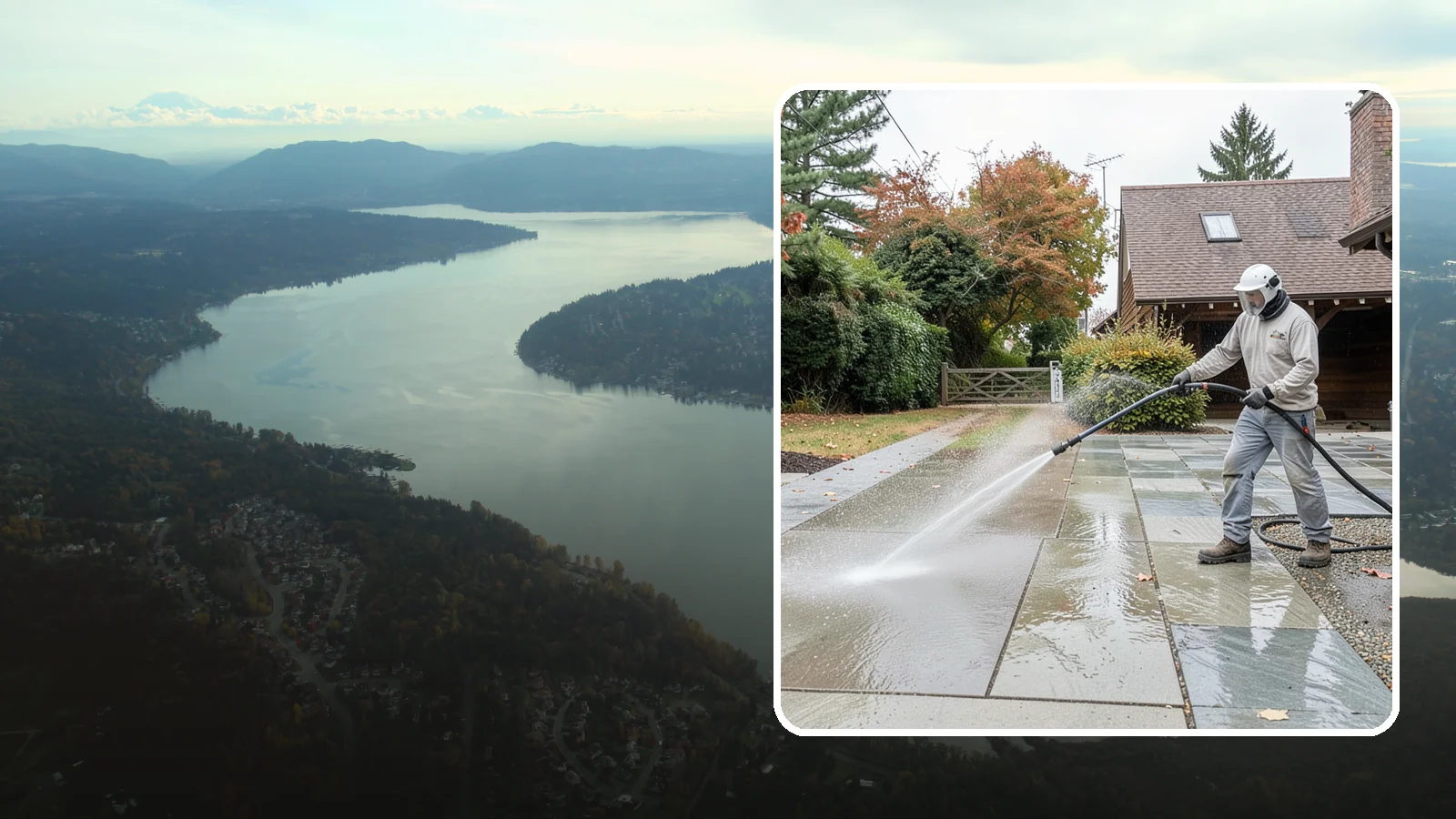 Aggregate Driveway Cleaning in Sammamish, King County, WA - Careful cleaning of exposed aggregate driveways that clears grime from the textured stone surface without loosening it.
