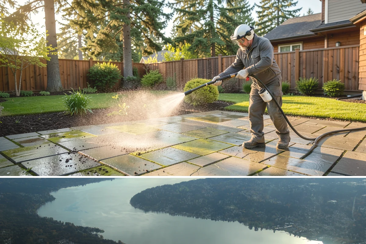 Aggregate Driveway Cleaning in Sammamish, King County, WA - Clean aggregate surfaces in dry weather so the many crevices can dry before sealing or reuse.