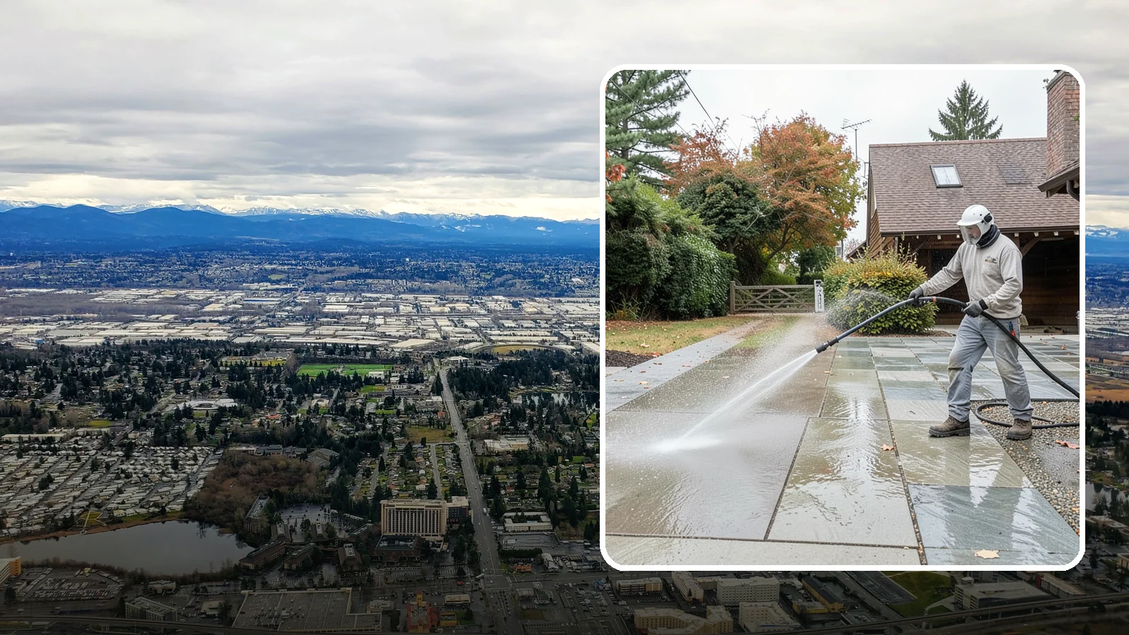 Aggregate Driveway Cleaning in SeaTac, King County, WA - Careful cleaning of exposed aggregate driveways that clears grime from the textured stone surface without loosening it.