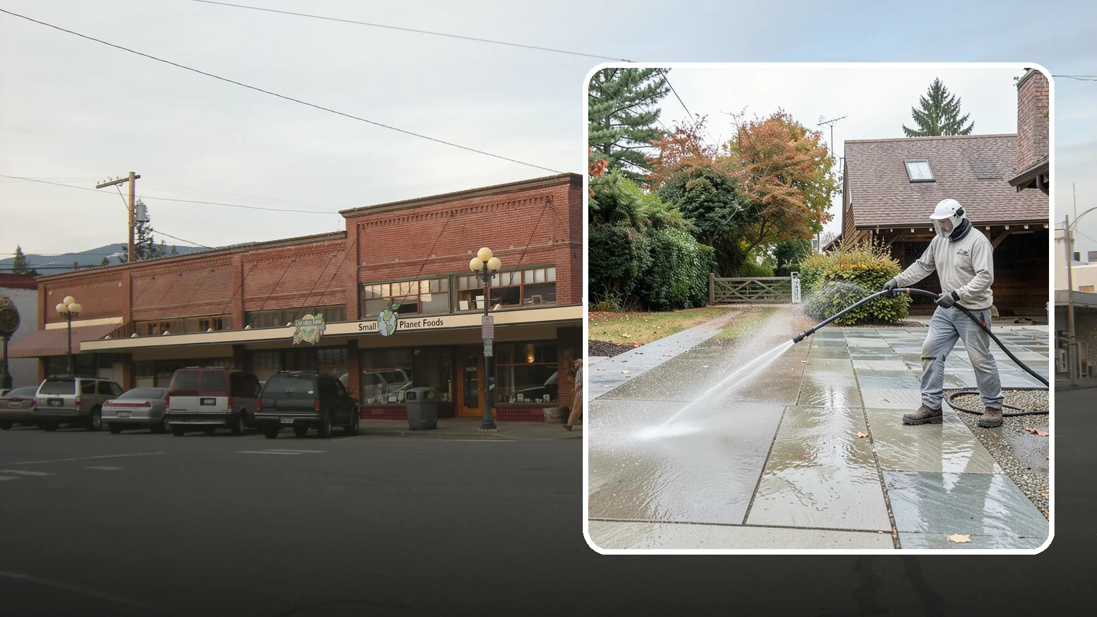 Aggregate Driveway Cleaning in Sedro-Woolley, Skagit County, WA - Careful cleaning of exposed aggregate driveways that clears grime from the textured stone surface without loosening it.