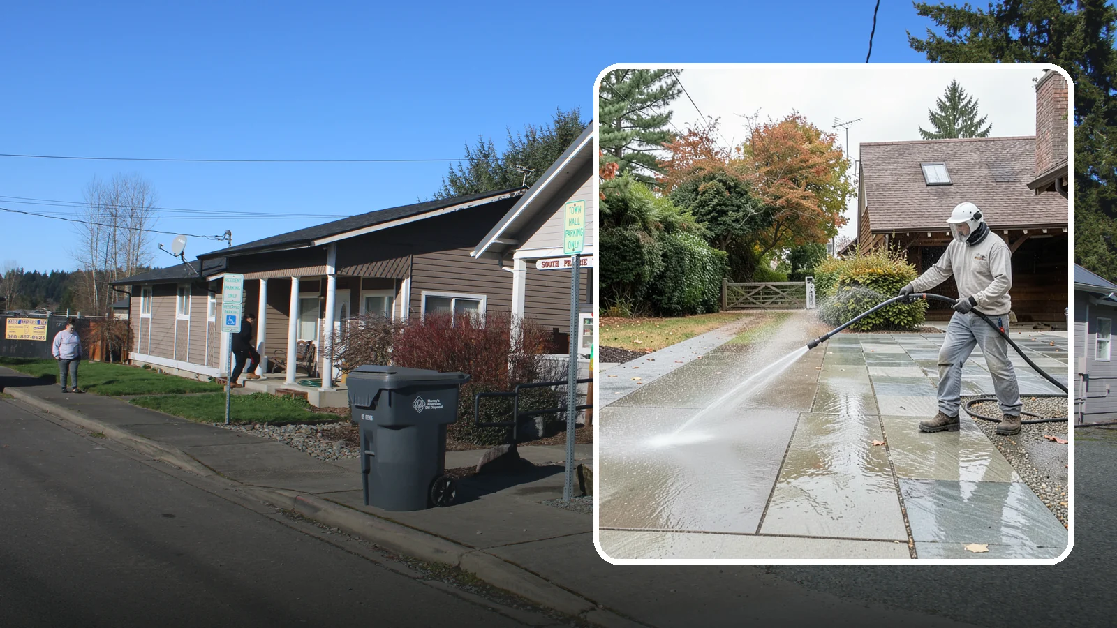 Aggregate Driveway Cleaning in South Prairie, Pierce County, WA - Careful cleaning of exposed aggregate driveways that clears grime from the textured stone surface without loosening it.