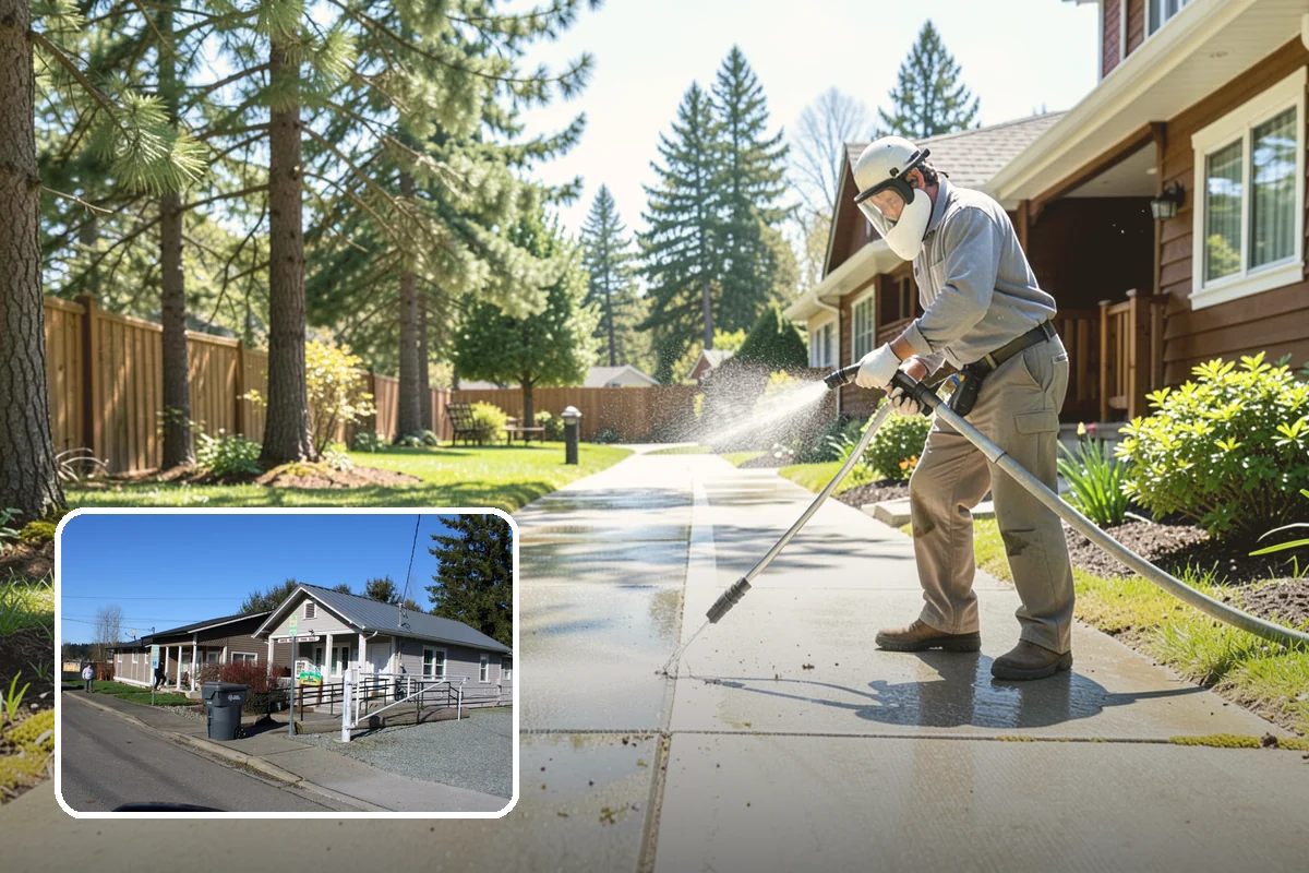 Aggregate Driveway Cleaning in South Prairie, Pierce County, WA - Cleans textured aggregate without dislodging stones