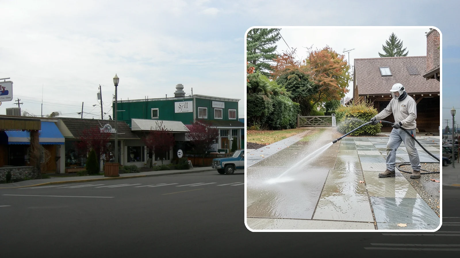 Aggregate Driveway Cleaning in Stanwood, Snohomish County, WA - Careful cleaning of exposed aggregate driveways that clears grime from the textured stone surface without loosening it.