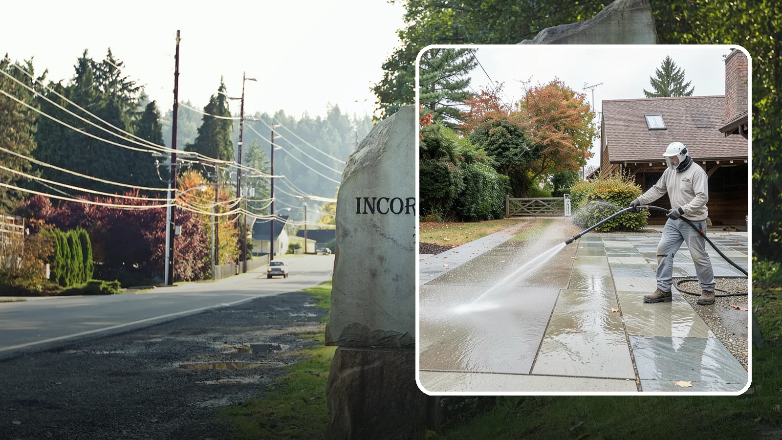 Aggregate Driveway Cleaning in Wilkeson, Pierce County, WA - Careful cleaning of exposed aggregate driveways that clears grime from the textured stone surface without loosening it.