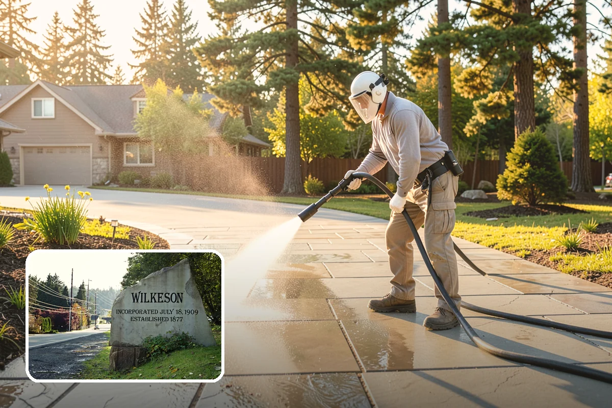 Aggregate Driveway Cleaning in Wilkeson, Pierce County, WA - Cleans textured aggregate without dislodging stones
