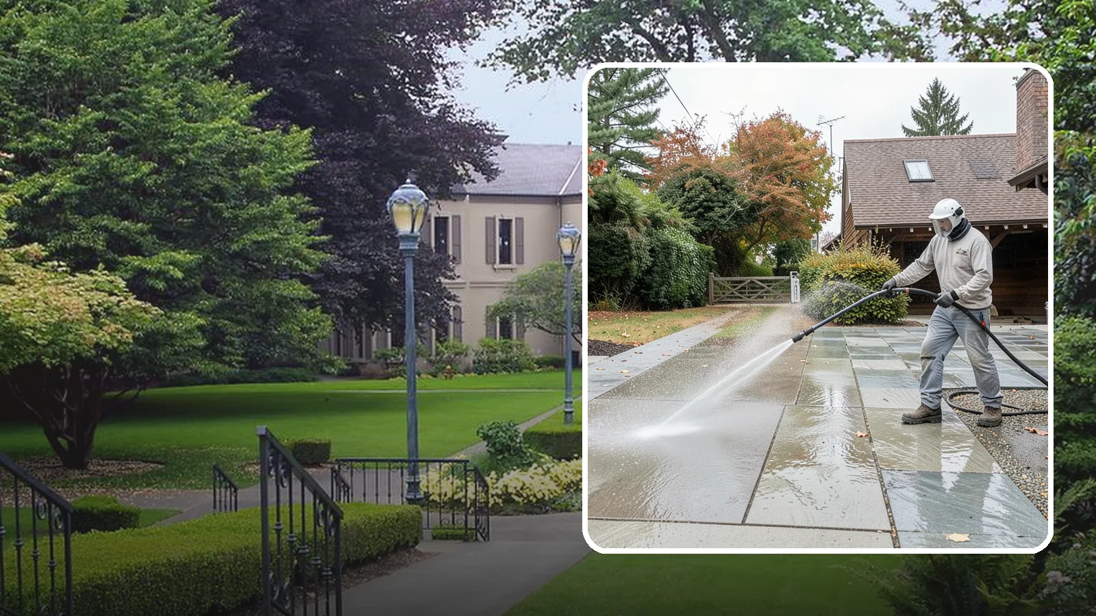 Aggregate Driveway Cleaning in Woodinville, King County, WA - Careful cleaning of exposed aggregate driveways that clears grime from the textured stone surface without loosening it.