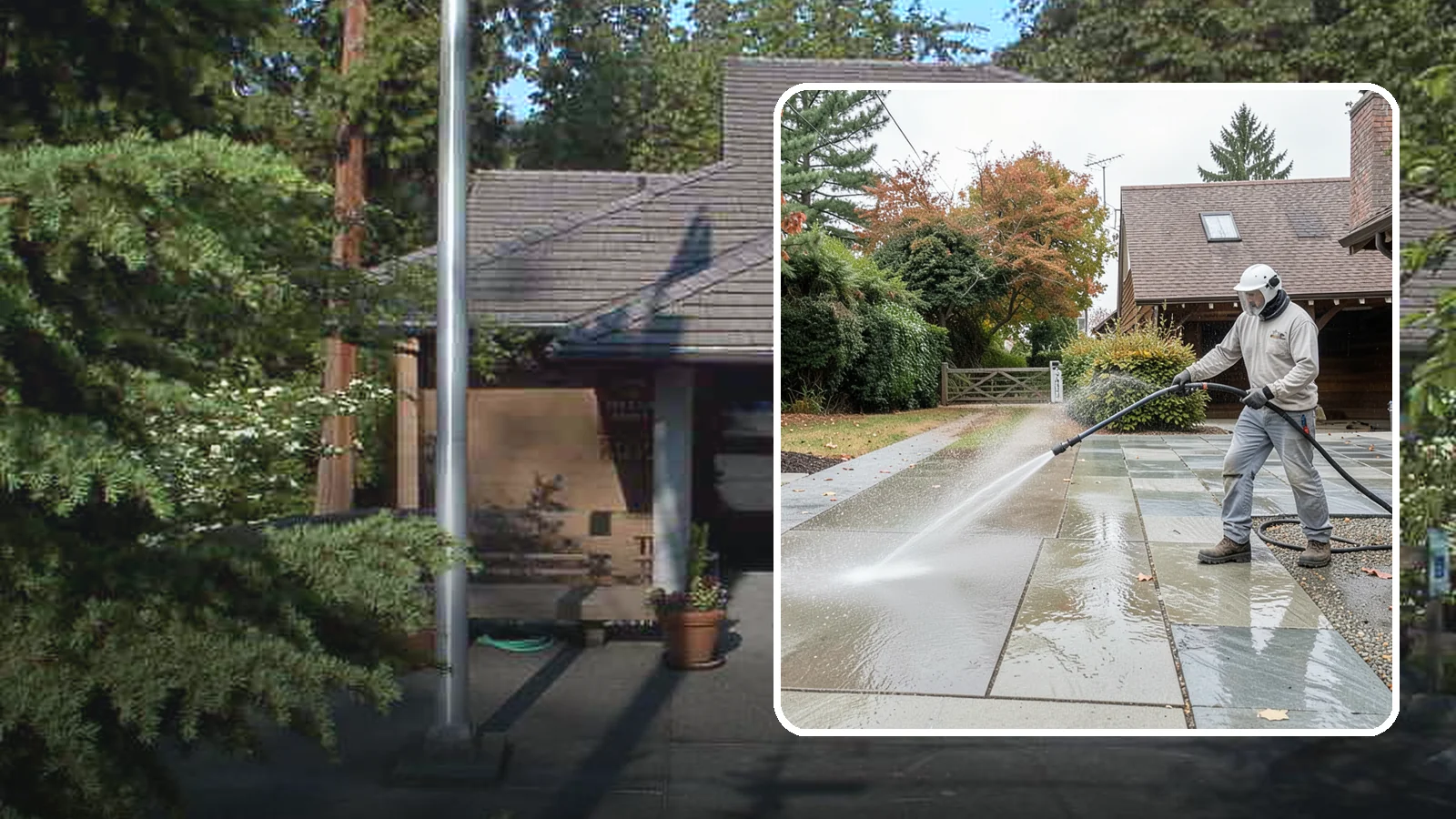 Aggregate Driveway Cleaning in Yarrow Point, King County, WA - Careful cleaning of exposed aggregate driveways that clears grime from the textured stone surface without loosening it.
