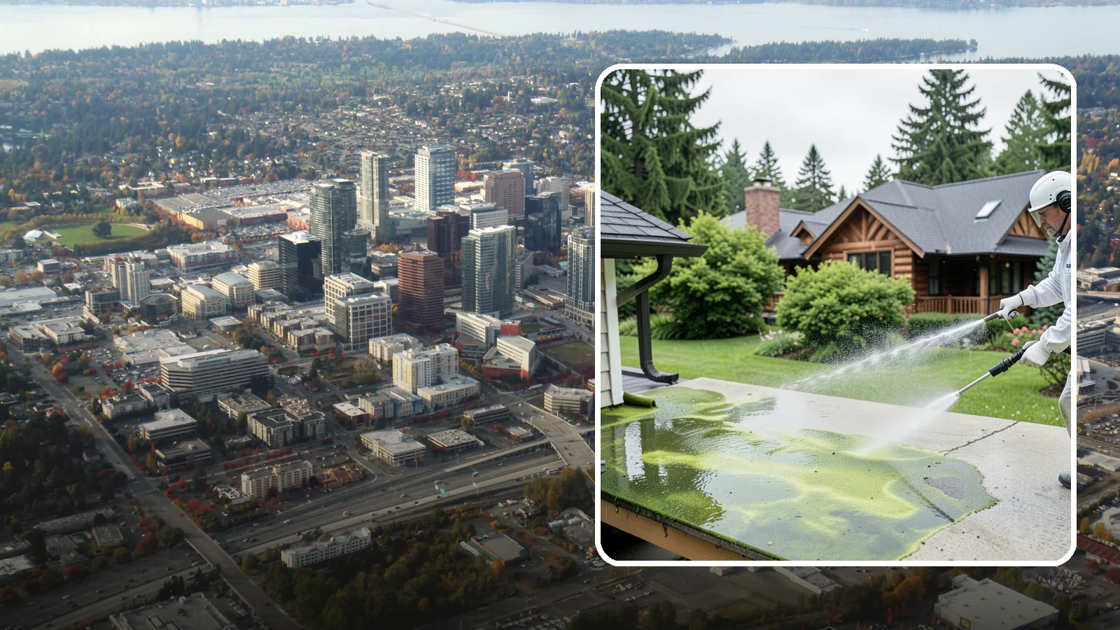 Algae Removal in Bellevue, King County, WA - Soft-wash algae removal that lifts the green film coating siding, roofs, decks, and concrete across shaded properties.