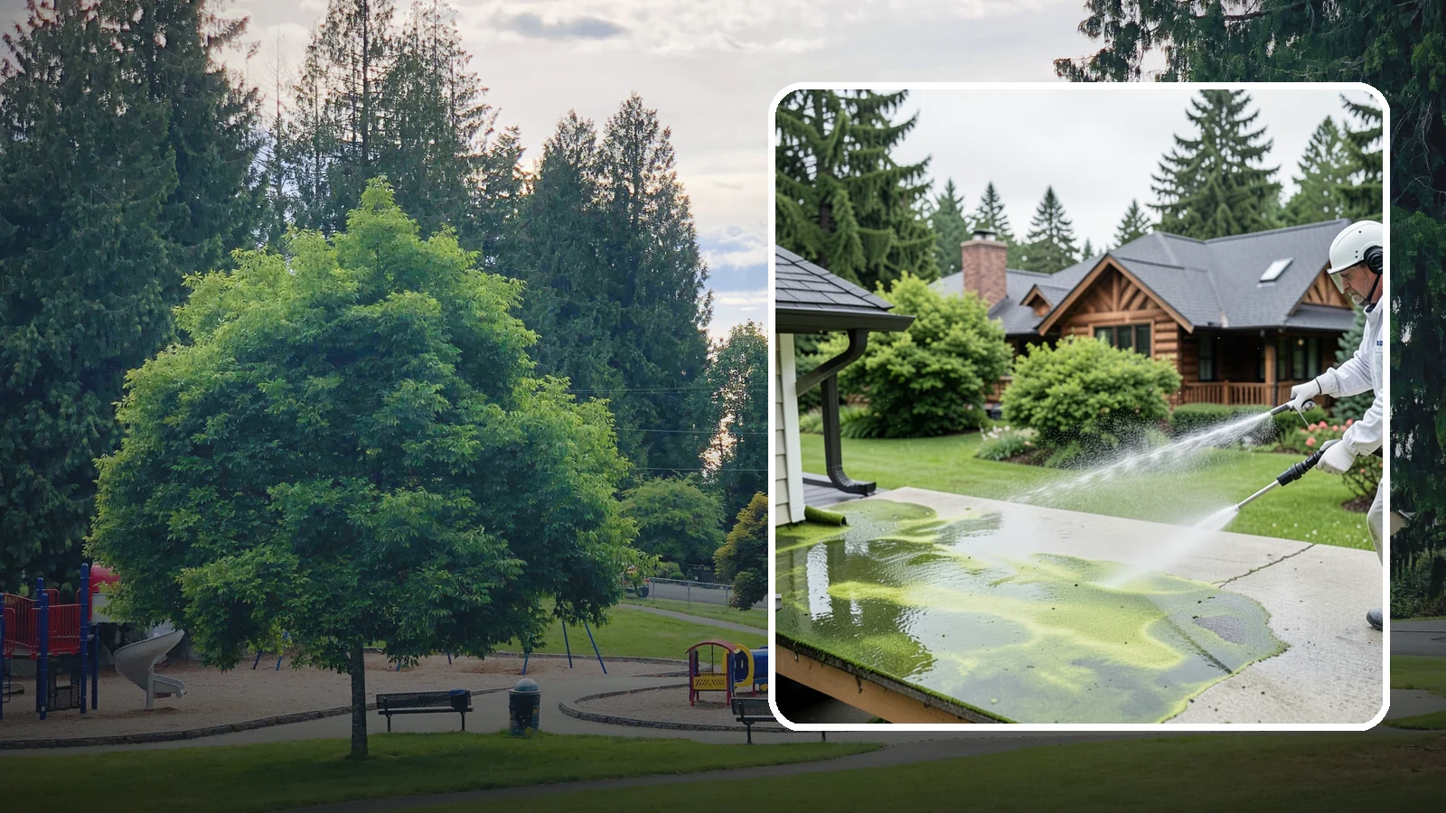 Algae Removal in Bonney Lake, Pierce County, WA - Soft-wash algae removal that lifts the green film coating siding, roofs, decks, and concrete across shaded properties.