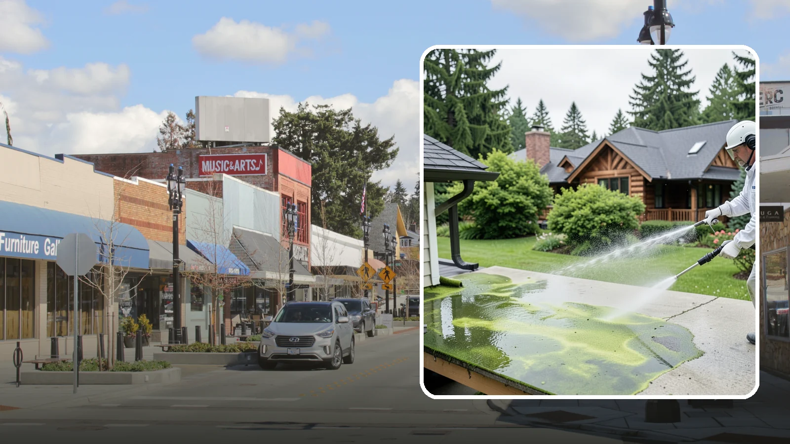Algae Removal in Bothell, King County, WA - Soft-wash algae removal that lifts the green film coating siding, roofs, decks, and concrete across shaded properties.