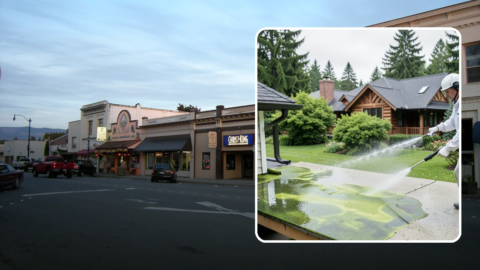 Algae Removal in Burlington, Skagit County, WA - Soft-wash algae removal that lifts the green film coating siding, roofs, decks, and concrete across shaded properties.