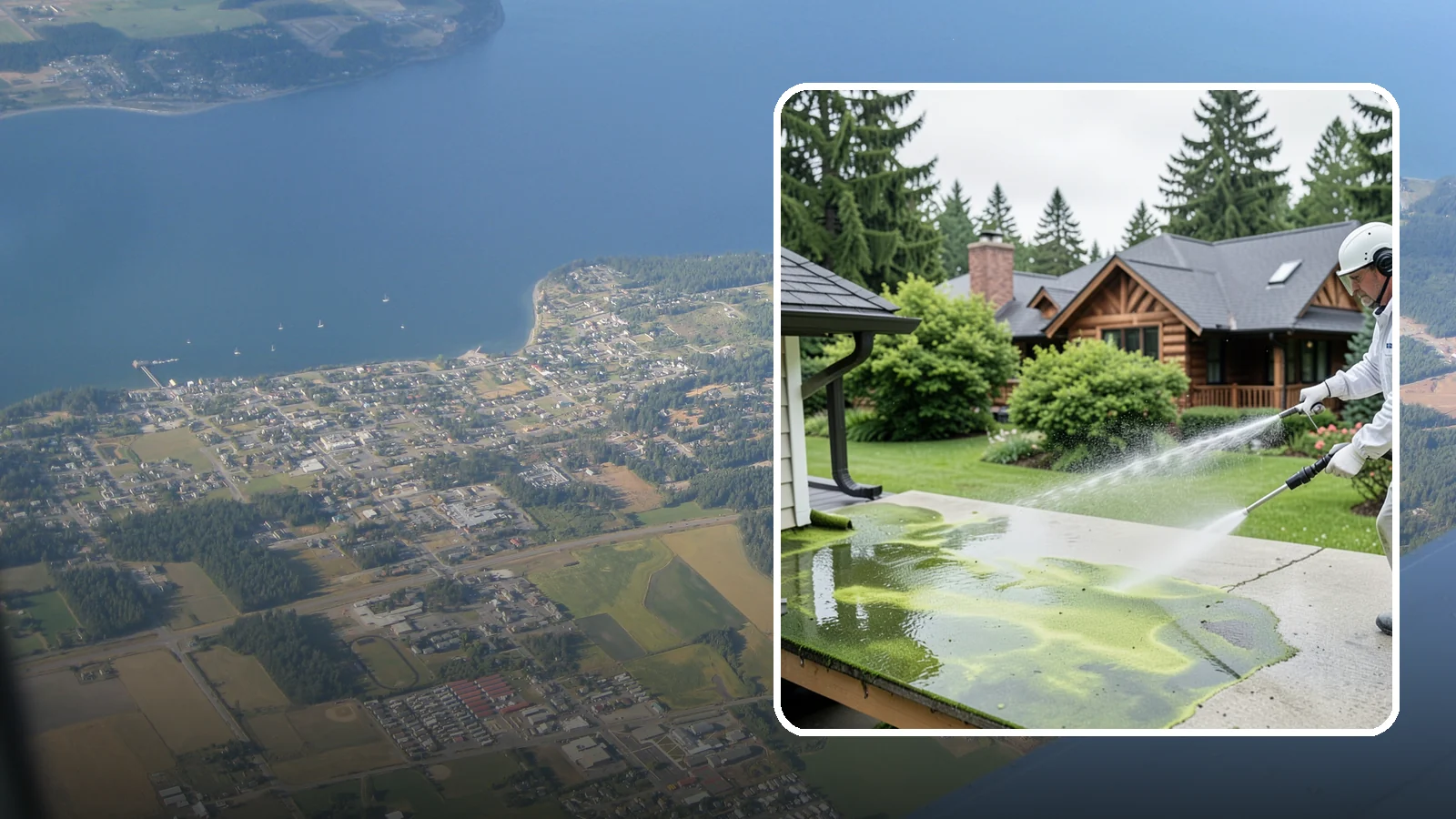 Algae Removal in Coupeville, Island County, WA - Soft-wash algae removal that lifts the green film coating siding, roofs, decks, and concrete across shaded properties.