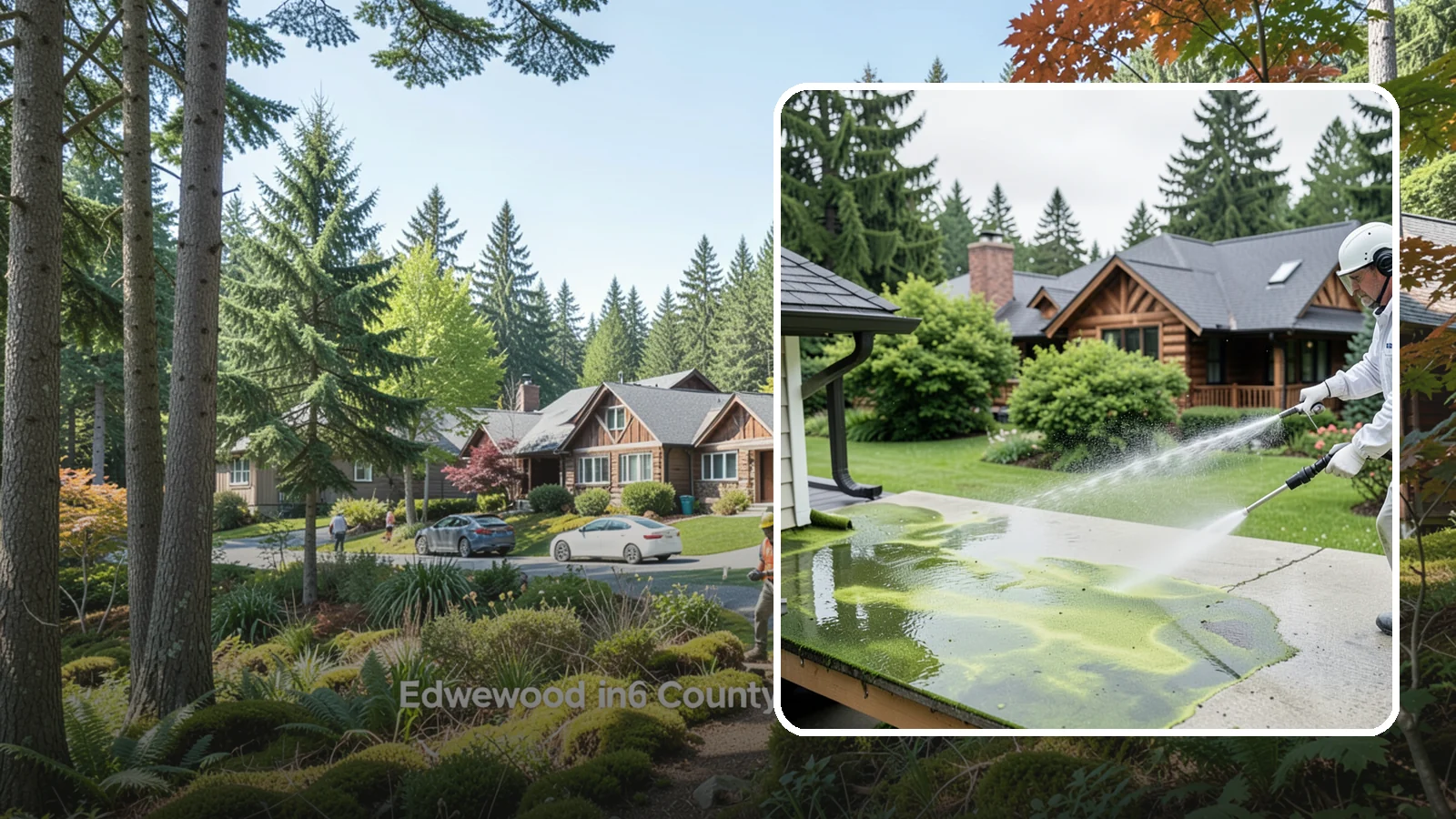 Algae Removal in Edgewood, Pierce County, WA - Soft-wash algae removal that lifts the green film coating siding, roofs, decks, and concrete across shaded properties.