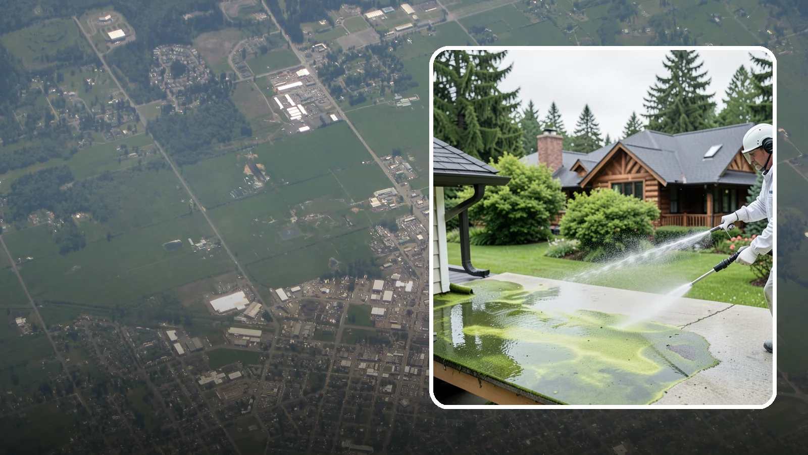 Algae Removal in Enumclaw, King County, WA - Soft-wash algae removal that lifts the green film coating siding, roofs, decks, and concrete across shaded properties.