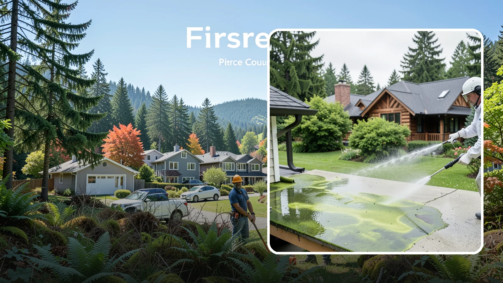 Algae Removal in Fircrest, Pierce County, WA - Soft-wash algae removal that lifts the green film coating siding, roofs, decks, and concrete across shaded properties.