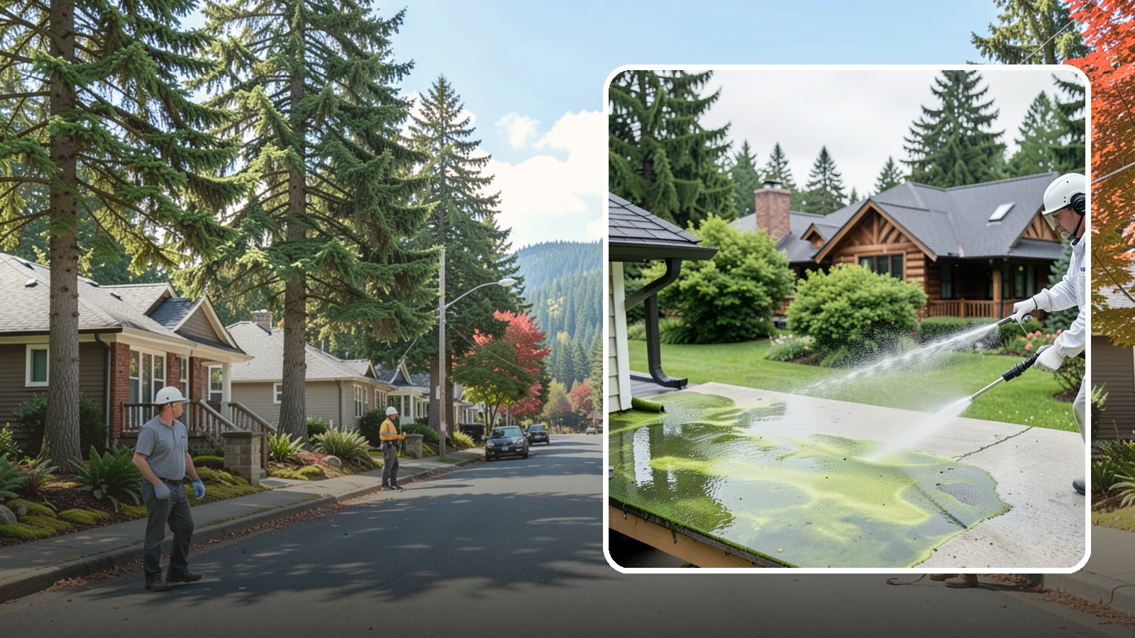 Algae Removal in Hunts Point, King County, WA - Soft-wash algae removal that lifts the green film coating siding, roofs, decks, and concrete across shaded properties.