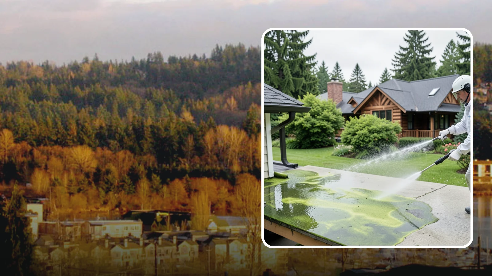Algae Removal in Kenmore, King County, WA - Soft-wash algae removal that lifts the green film coating siding, roofs, decks, and concrete across shaded properties.