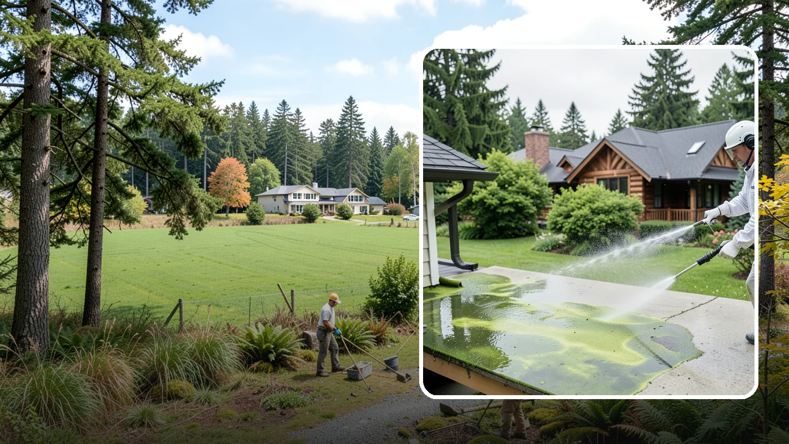 Algae Removal in Lyman, Skagit County, WA - Soft-wash algae removal that lifts the green film coating siding, roofs, decks, and concrete across shaded properties.