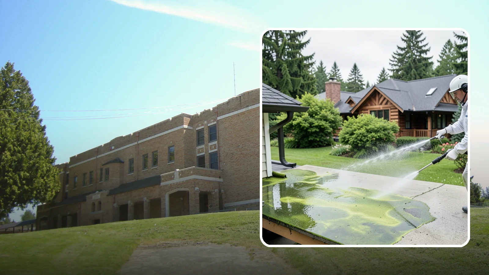 Algae Removal in Maple Valley, King County, WA - Soft-wash algae removal that lifts the green film coating siding, roofs, decks, and concrete across shaded properties.