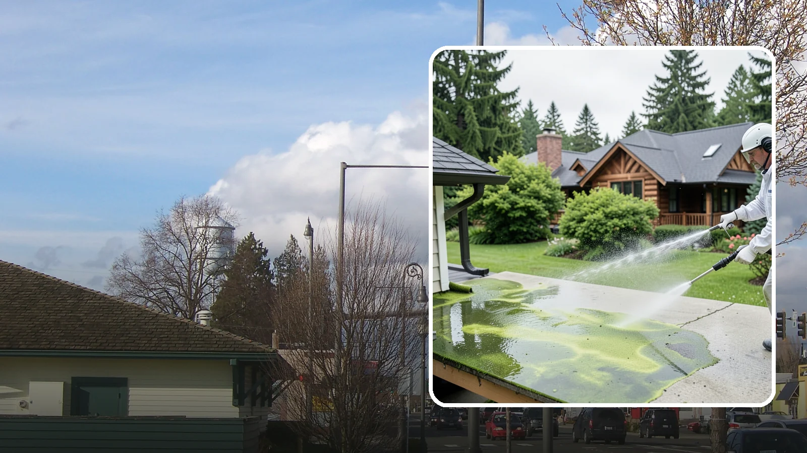 Algae Removal in Marysville, Snohomish County, WA - Soft-wash algae removal that lifts the green film coating siding, roofs, decks, and concrete across shaded properties.