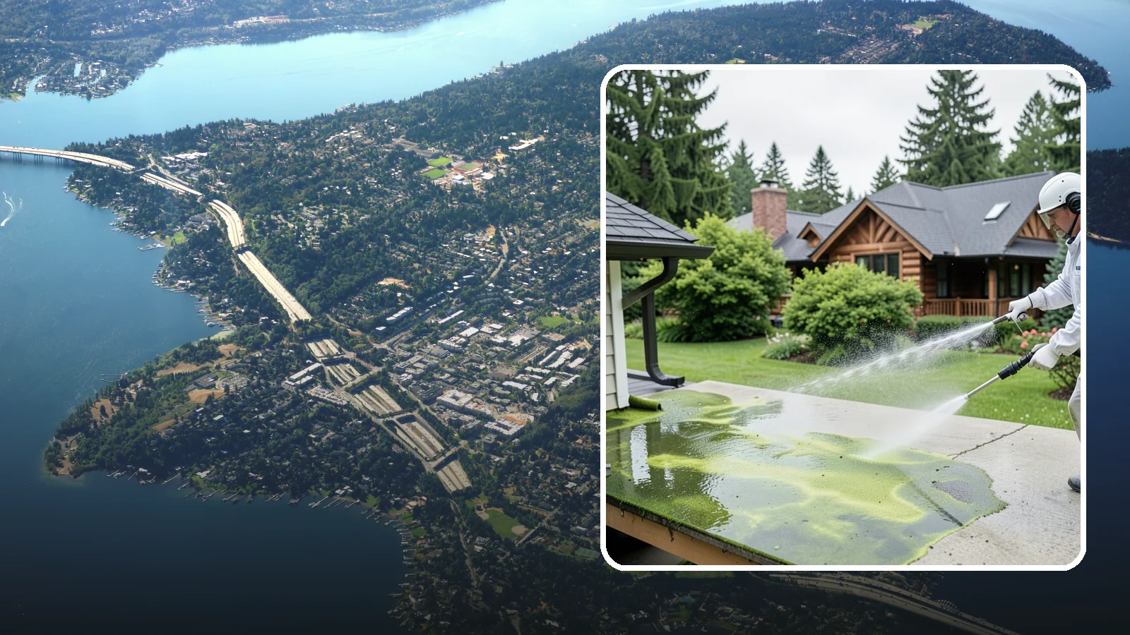 Algae Removal in Mercer Island, King County, WA - Soft-wash algae removal that lifts the green film coating siding, roofs, decks, and concrete across shaded properties.