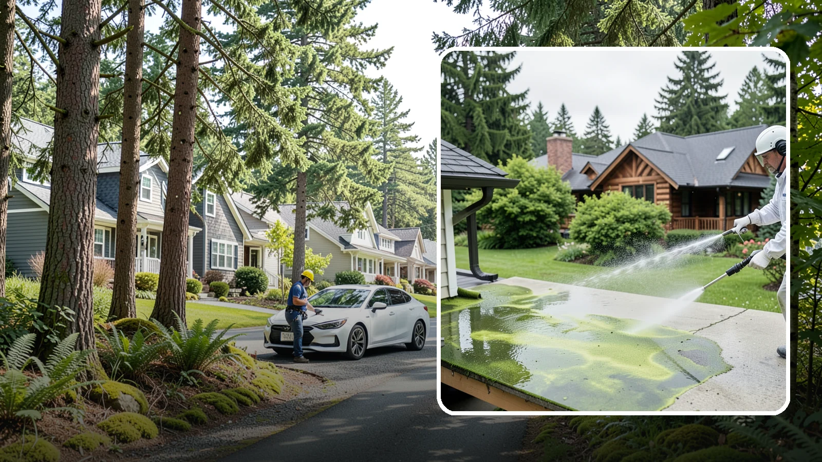 Algae Removal in Normandy Park, King County, WA - Soft-wash algae removal that lifts the green film coating siding, roofs, decks, and concrete across shaded properties.