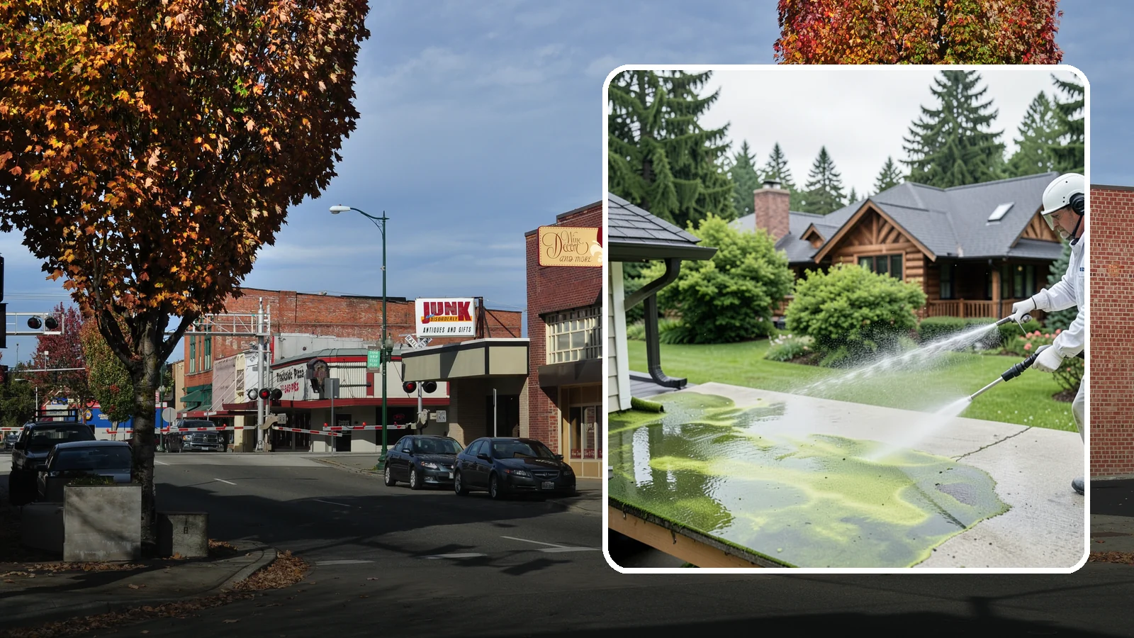 Algae Removal in Puyallup, Pierce County, WA - Soft-wash algae removal that lifts the green film coating siding, roofs, decks, and concrete across shaded properties.