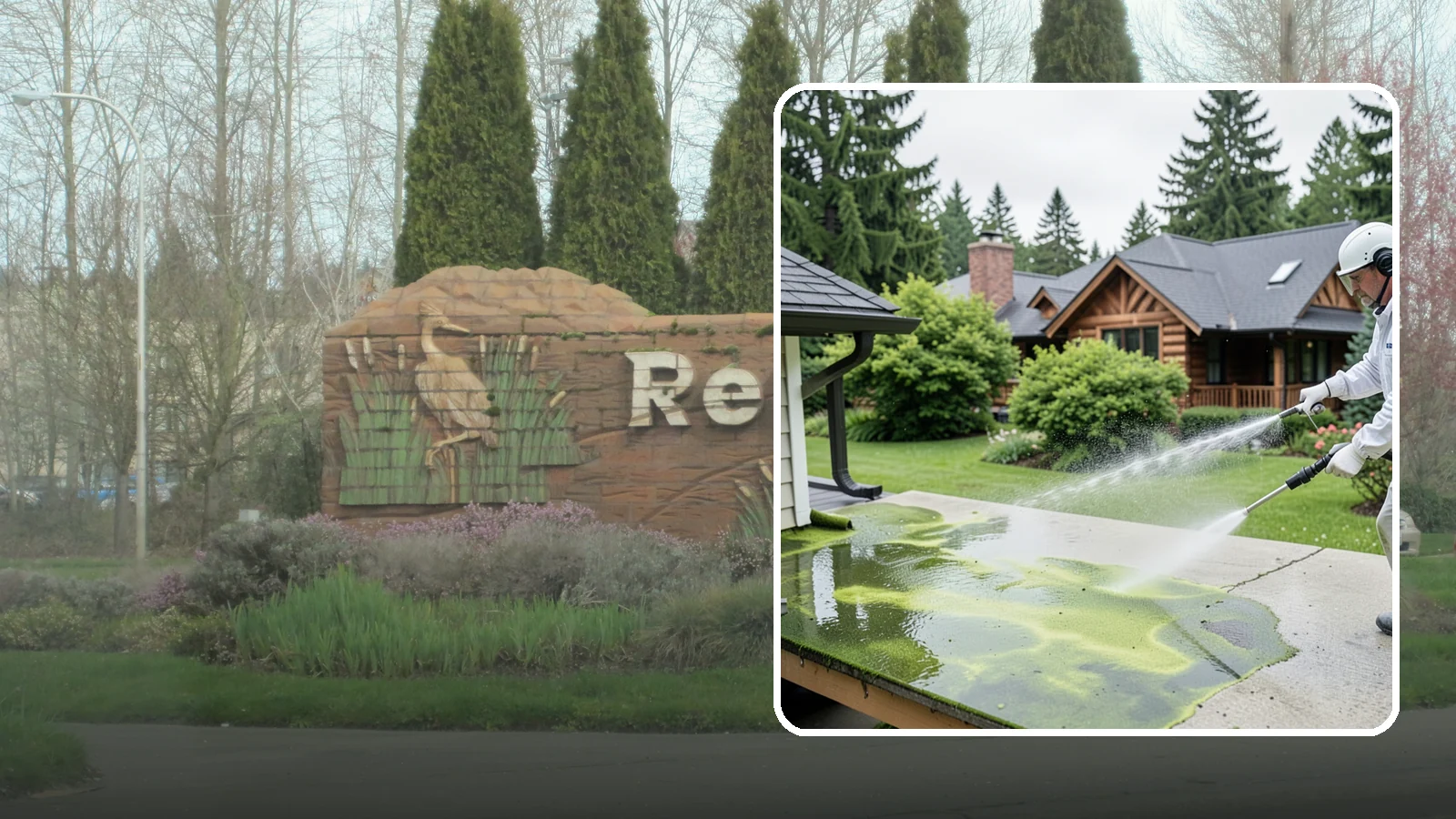 Algae Removal in Renton, King County, WA - Soft-wash algae removal that lifts the green film coating siding, roofs, decks, and concrete across shaded properties.