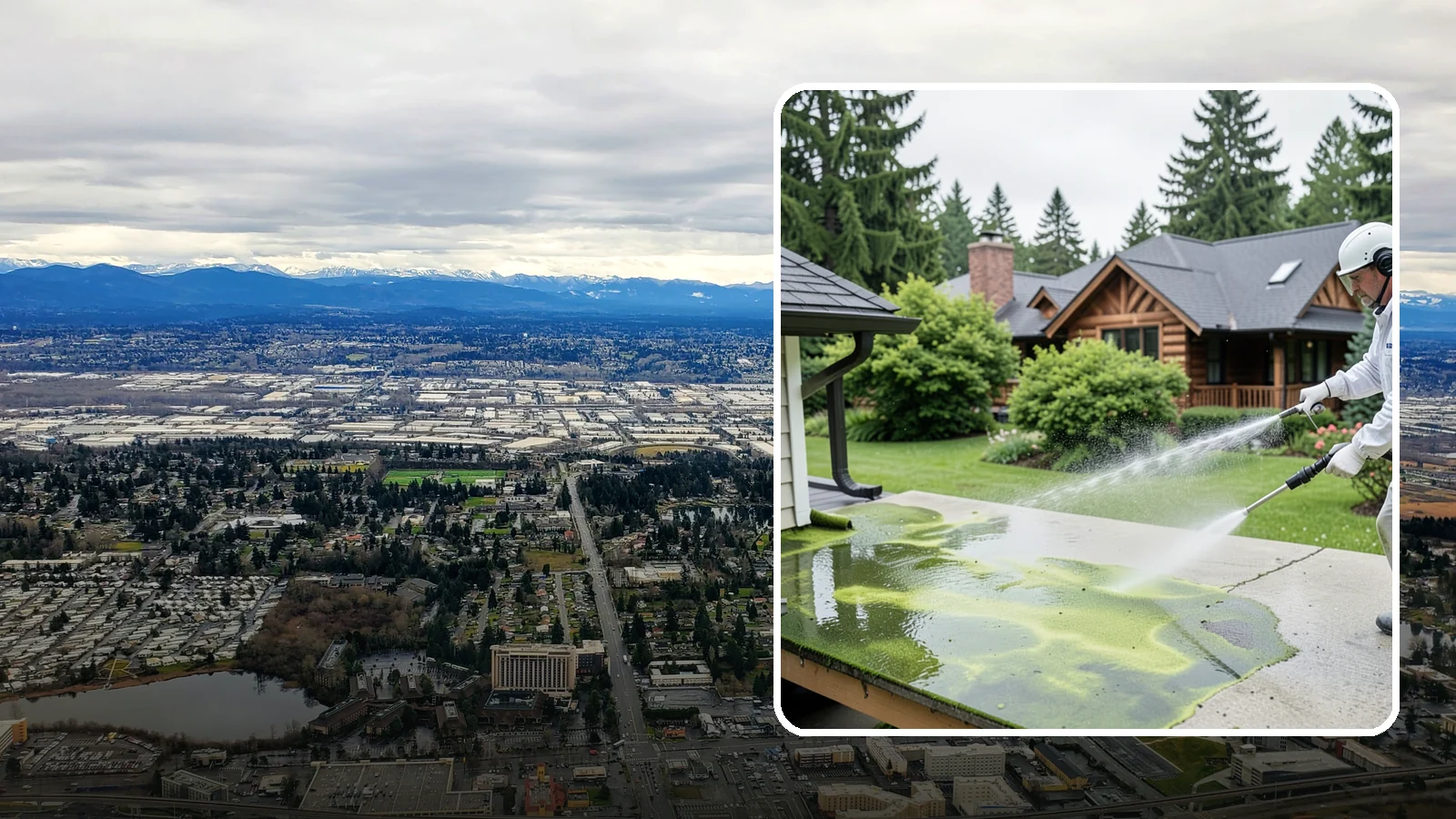 Algae Removal in SeaTac, King County, WA - Soft-wash algae removal that lifts the green film coating siding, roofs, decks, and concrete across shaded properties.