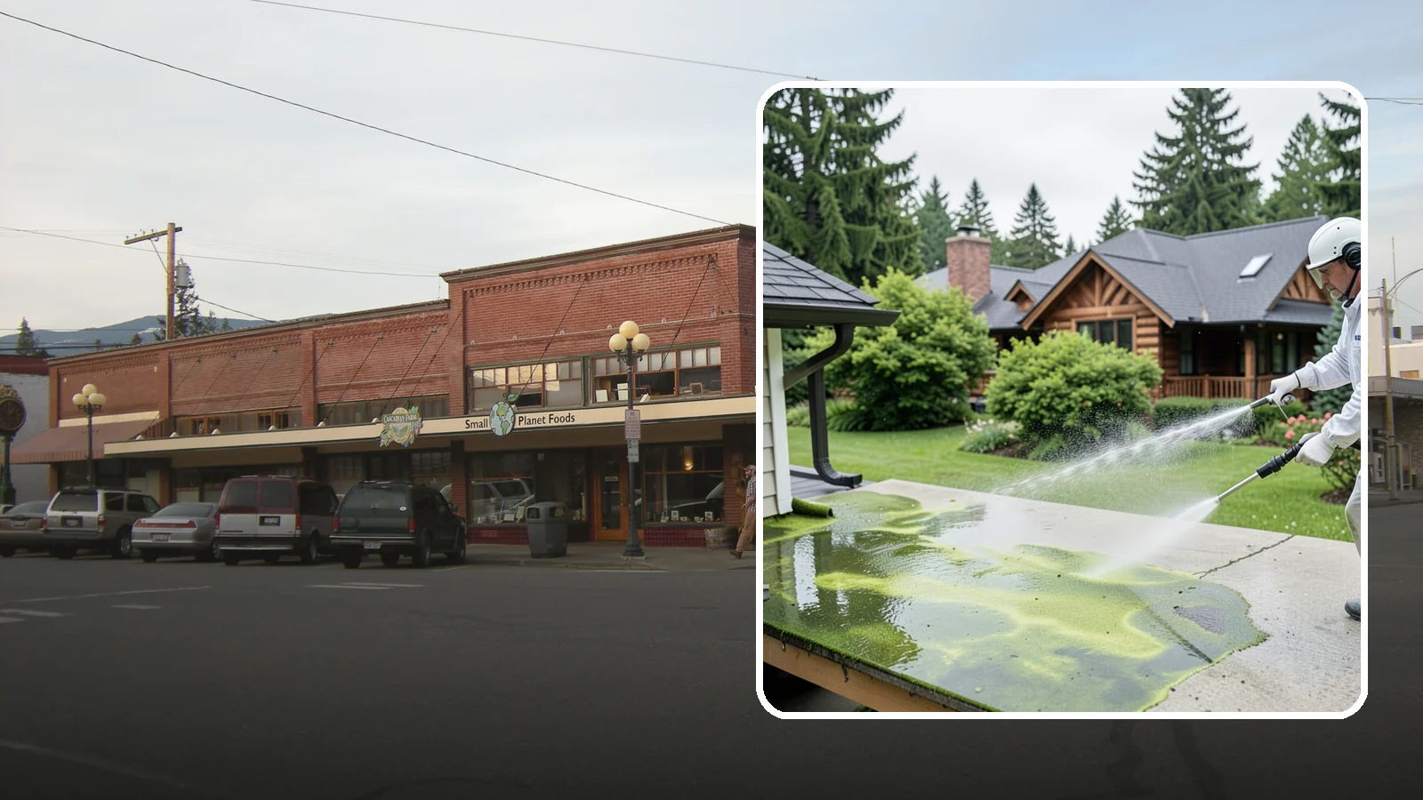 Algae Removal in Sedro-Woolley, Skagit County, WA - Soft-wash algae removal that lifts the green film coating siding, roofs, decks, and concrete across shaded properties.